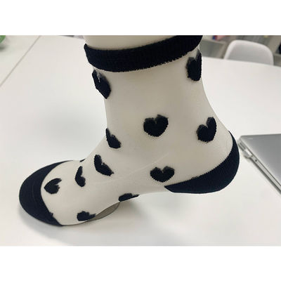 Als Bild angepasst Frauen Schwarz Weiß Sexy Spitze Schein Mesh Socken Mitte Kalb Länge für den Sommer