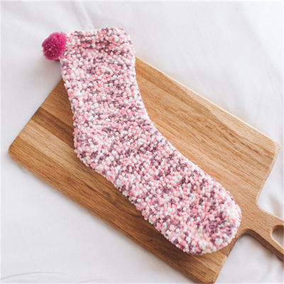 Schönheitssocken gegen Rutsch Winterschlaf Warm Flauschig Korallenfleece Farbiger Ballpunkt für Frauen