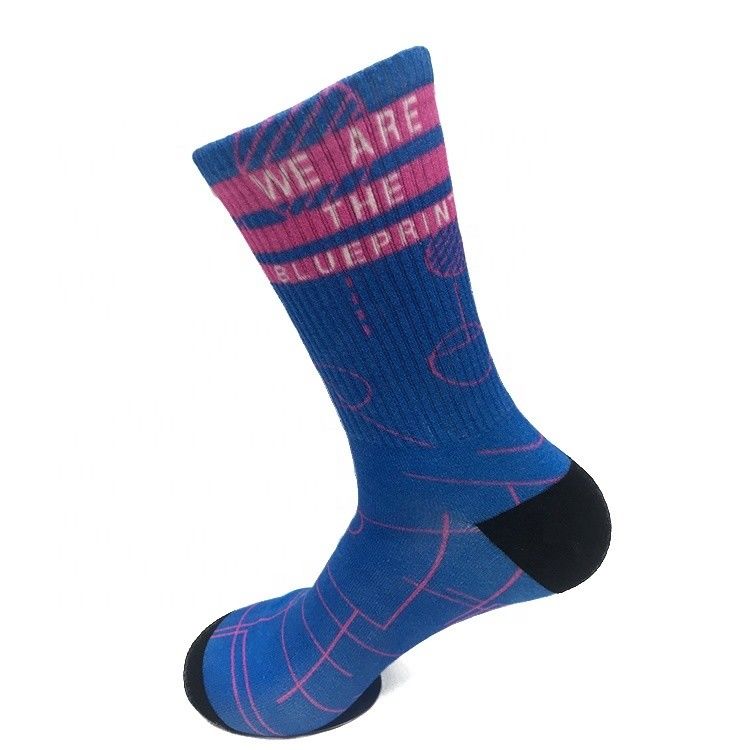 360-Grad-Druck-Effekt Custom Logo Baumwollsocken mit Manschetten-Design und 18% Polyester